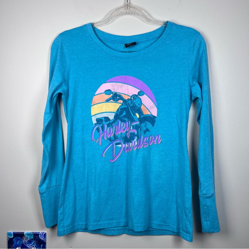 Harley Davidson Women’s Blue Long Sleeve Graphic Florida Shirt Top Size XS